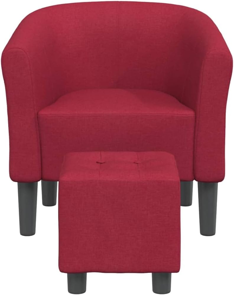 Tub Chair with Footstool Wine Red Fabric,Exquisite Tub Chair with Footstool for Comfort and Style in Any Room Living Room Chairs