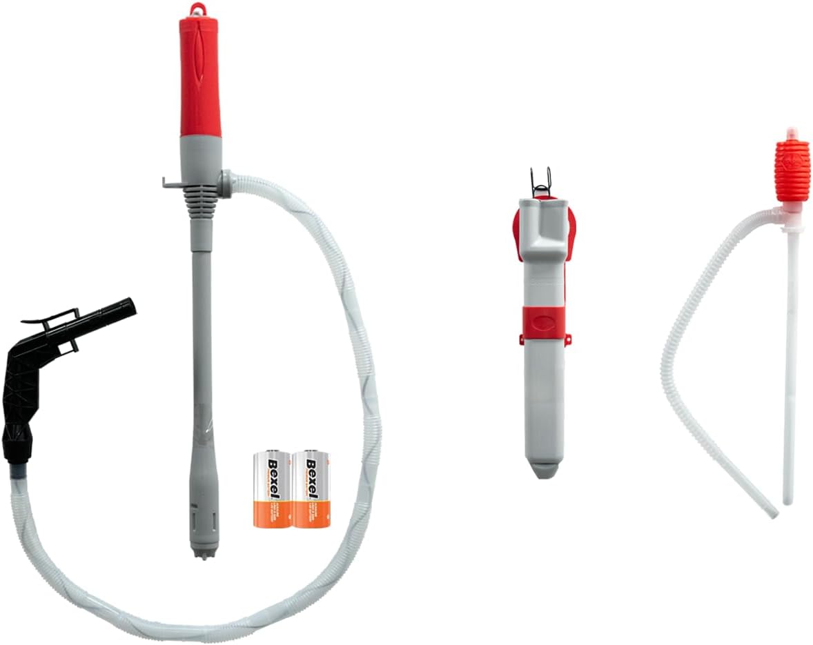 [LITE DELIGHT] Transfer Pump w/Auto-Stop Overfill Protection for Fuel, Water & More, 2.4 GPM, AA Battery Included, Ergonomic Nozzle, Universal & VP Racing Can Adapters, 51” Hose, PLUS a Manual Siphon
