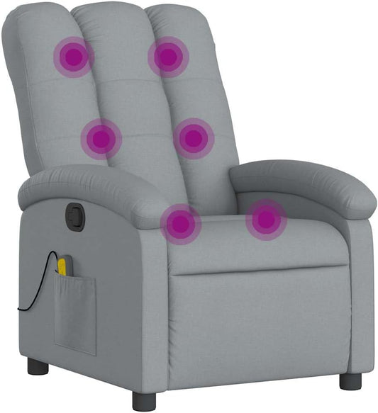 vidaXL Light Gray Fabric Massage Recliner Chair - Manual Tilt, Vibrating Home/Living Room Lounger with USB, Comfy Armrest, Side Pocket