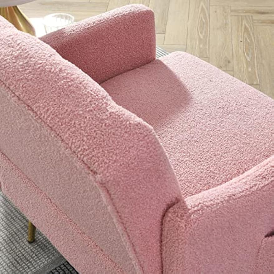 30 "W Modern Chesterfield Tufted Upholstered Chair with Deep Buttons, Living Room Chair, Comfortable Armchair, Gold Hardware Legs, Tufted Chair for Reading or Relaxing, Pink Teddy