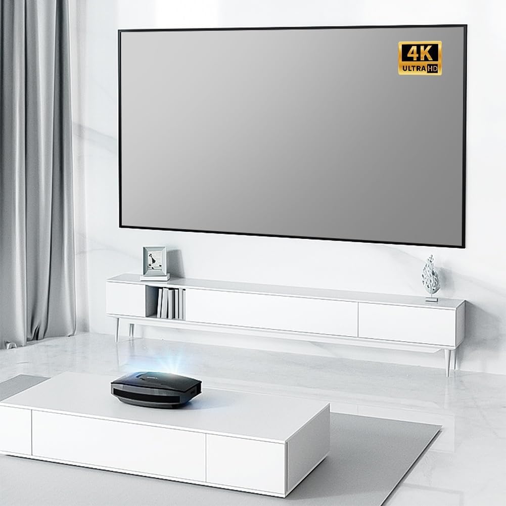 72" 80" 92" Indoor Wall-Mounted Projection Screen, 16:9 Fixed Frame 3D 4K Ultra HD Movie Screen for Office Home Theater Video Game(80" (16:9))