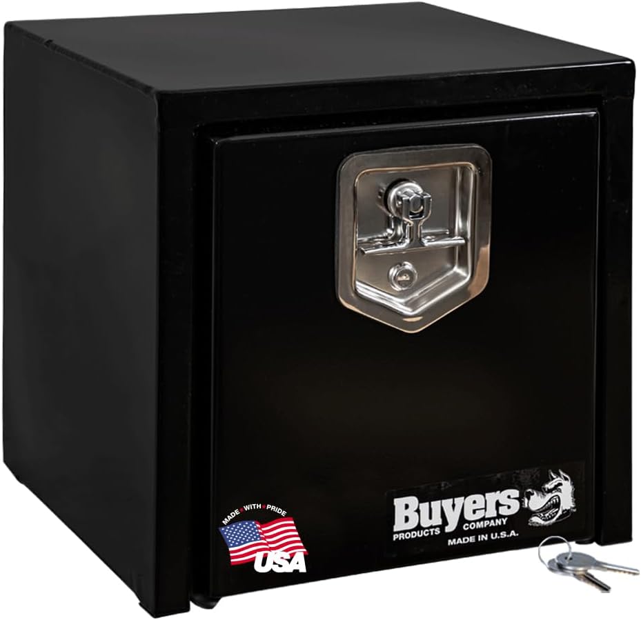 Buyers Products 1702300 Black Steel Underbody Truck Box w/ T-Handle Latch, 18x18x24 Inch, Contractor Toolbox For Organization And Storage, Job Tool Chest