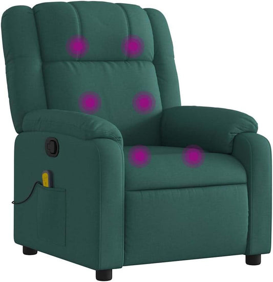 vidaXL Massage Recliner Chair for Living Room, Adjustable Recliner with 6-Point Vibration Massage, Home Theater Seating with Padded Seat Backrest & Side Pocket, Dark Green Fabric