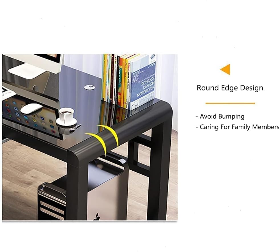 TY ARTS & CULTURE Computer Desk 47.2" Tempered Glass Desk Study Writing Table Personal Workstation Home Office Desk, Modern PC Laptop Desk USB Accessory Attribute Professional Office Desk Black Desk