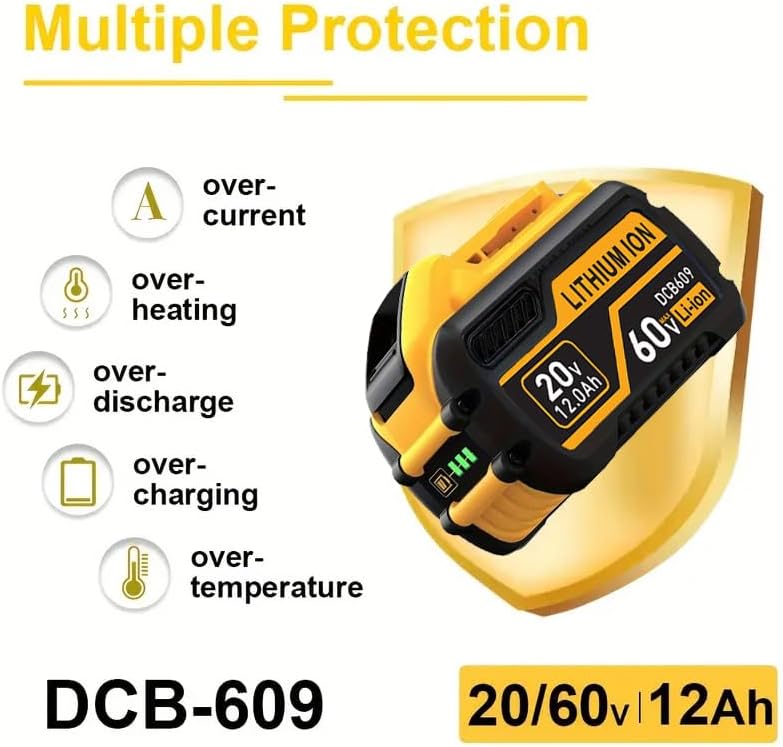 3Pack 12.0AH DCB609 60V/20V Replace for DEWALT Battery Compatible with De-Walt 20V/60V Power Tools for De-Walt 20V/60V 12.0AH Battery DCB609 DCB606 DCB612