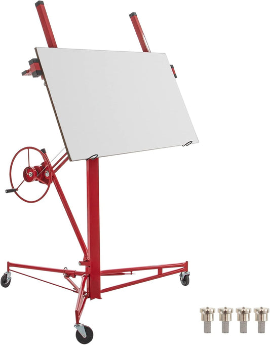 VEVOR Drywall Lift Sheetrock Lift 11FT, Drywall Rolling Lifter Panel, 150lb Weight Capacity Panel Hoist Jack Tool, Steel Material w/Telescopic Arm & 3 Lockable Wheels, 48x192 in Plasterboard Size