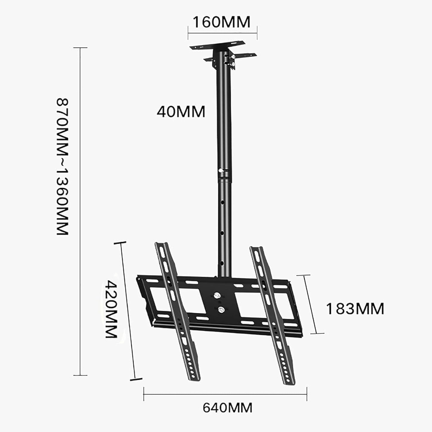 Ceiling TV Mount Stand - Full Motion 360° Rotating Tilt TV Wall Mount for 42-75 Inch LCD/Flat Screen TVs Max VESA 600x400mm Easy Installation Durable and Adjustable