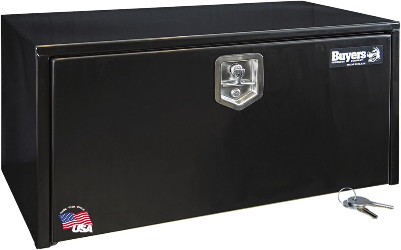 Buyers Products 1702300 Black Steel Underbody Truck Box w/ T-Handle Latch, 18x18x24 Inch, Contractor Toolbox For Organization And Storage, Job Tool Chest