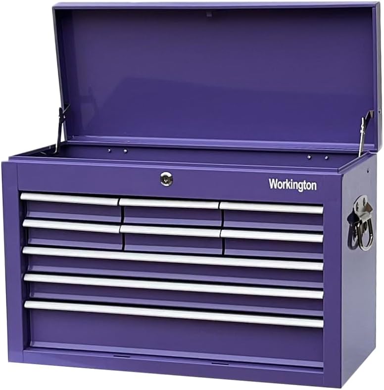 Workington Portable Metal Tool Chest with 9 Drawers, 24" 9-Drawer Tool Chest Cabinet with Ball Bearing Drawer Slides, Steel Tool Storage Box Organizer 4006 Purple