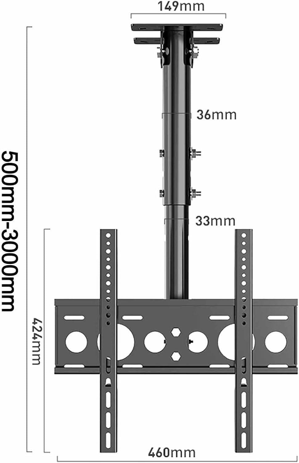 Ceiling TV Stand - Tv Wall Mount,Full Motion 360° Rotation Tilting Ceiling TV Mount Stand,Fits Most 32-55 Inch TVs Height Adjustment TV Lift Mount,Hanging TV Mount,500,3000mm