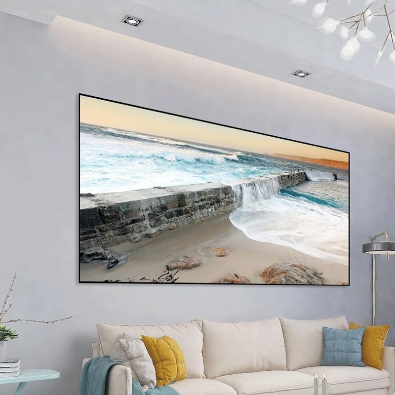 ZHCHAO 16:9 Projector Screen Curtain Reflective Fabric Projection Screen for Home Party Movie(130 inch)