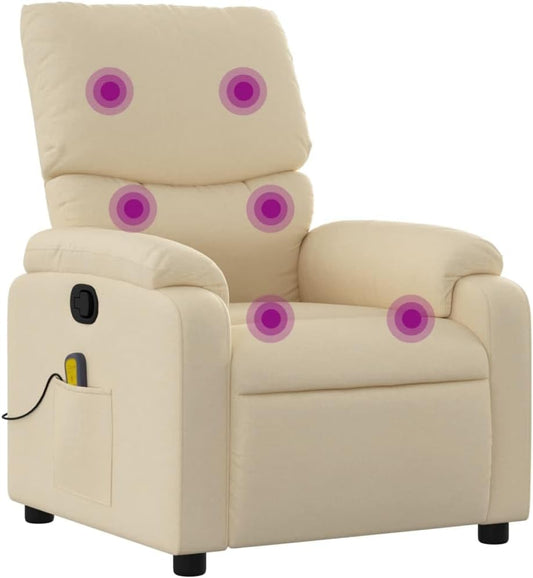 vidaXL Massage Recliner Chair/Cream Fabric Vibration Reclining Seat with Handle/Footrest/Armrests for Living Room/Bedroom/29.5" x39 x39 W/D/H