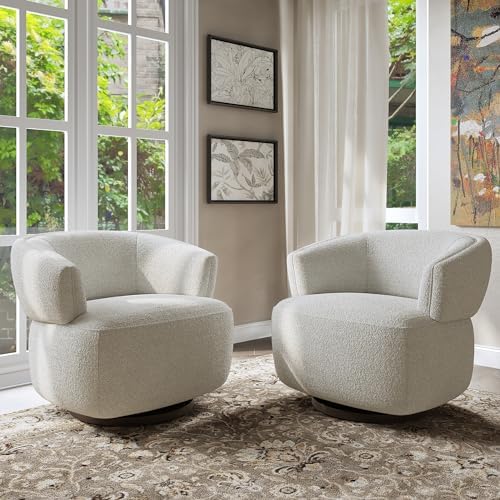Swivel Accent Chair, Fully Assembled Round Barrel Chairs, Oversized Upholstered Armchair with 360-Degree Base, Modern Club Chair for Living Room, Bedroom, Office, Grey