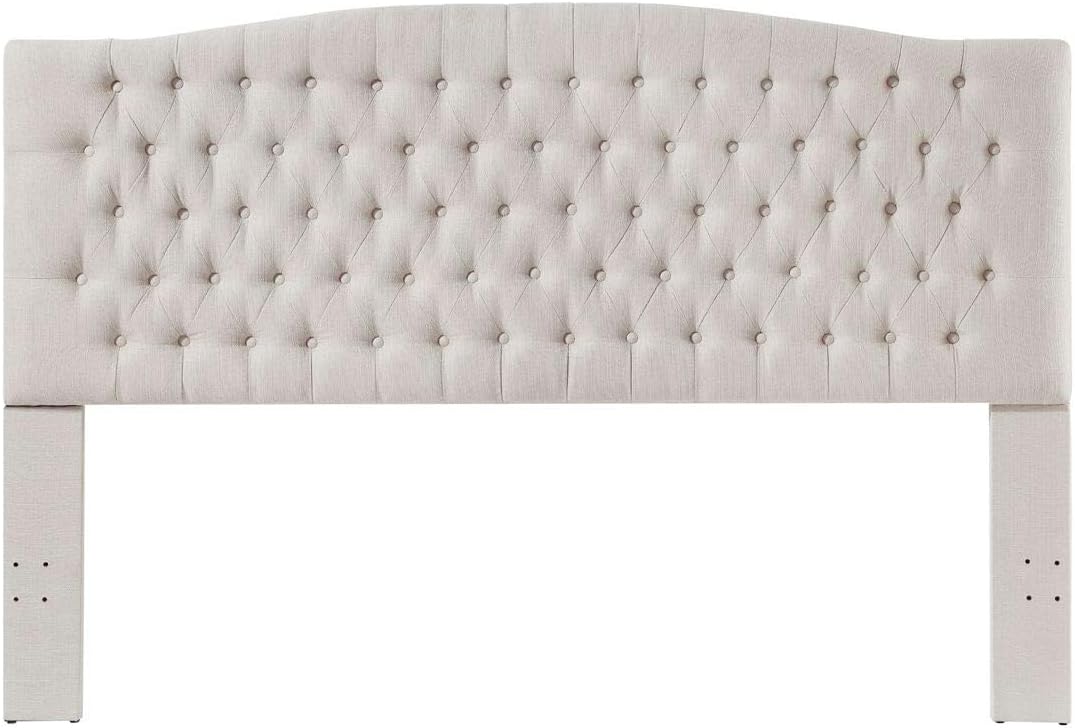 24KF Upholstered Tufted Button Linen Fabric Headboard,Comfortable Fashional Headboard King/CA King Size,Ivory