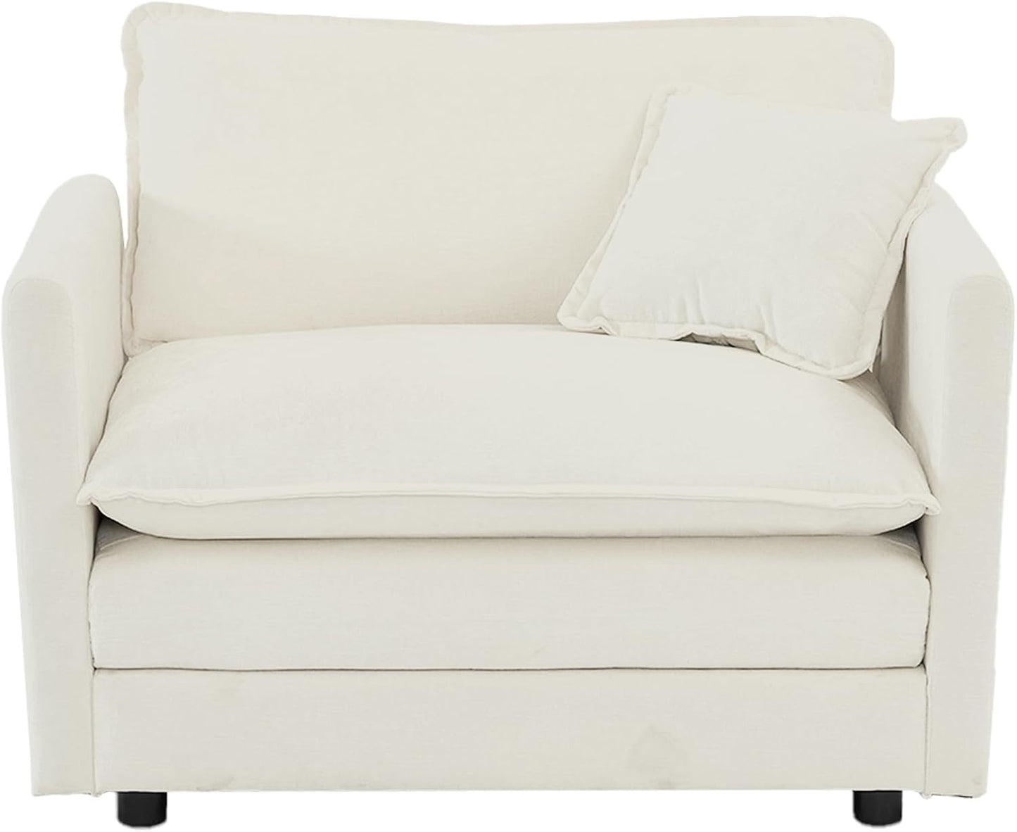 WILLIAMSPACE 41" Single Sofa Chair, Modern Upholstered Armchair with 1 Toss Pillow, Small Cream Couch Chair for Living Room, Deep Seat Reading Sofa for Bedroom Apartment, Chenille Fabric (Cream White)