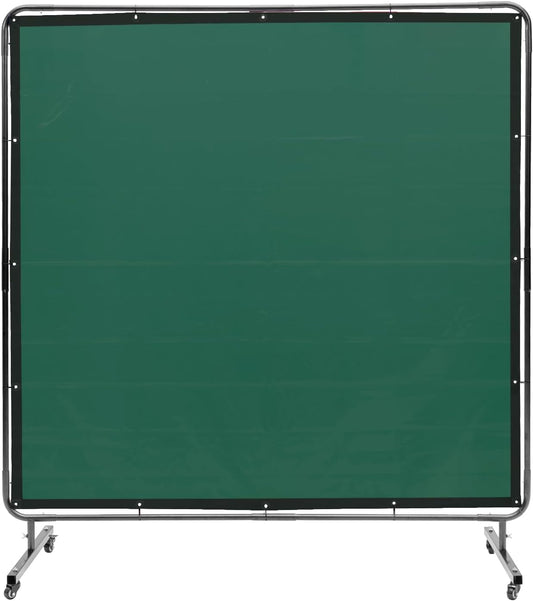 VEVOR Welding Screen with Frame, 6' x 6' Welding Curtain Screen, Flame-Resistant Vinyl Welding Protection Screen on 4 Swivel Wheels (2 Lockable), Moveable & Professional for Workshop/Industrial, Green