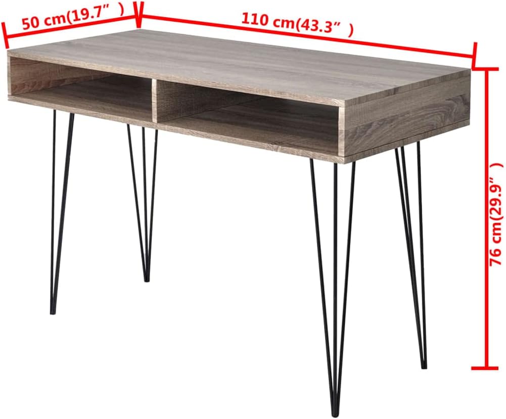 vidaXL Desk with 2 Compartments, Gray - Spacious Rectangular Tray Table Desk with Durable MDF Top, Metal Legs and 2 Compartments - Perfect for Home and Office