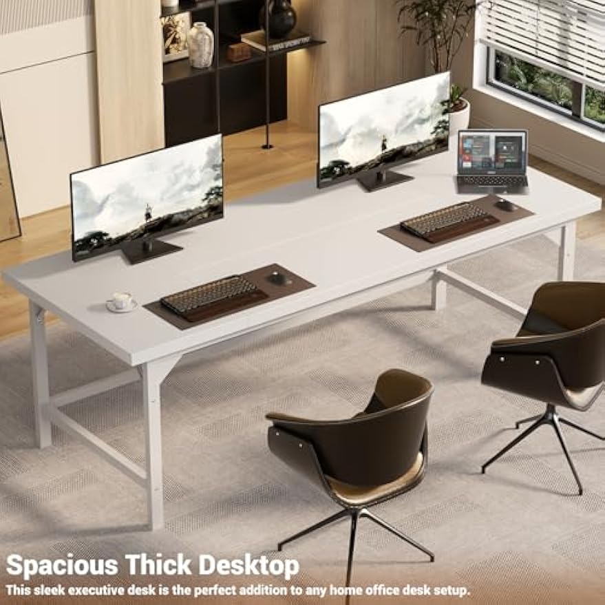 Unikito Large Office Desk, 70.8 x 31.5 Inch Extra Long Executive Computer Desks, Heavy Duty 2 Person Desk, Premium Super Thick Study Writing Table Computer Table for Home Office Workstation, White