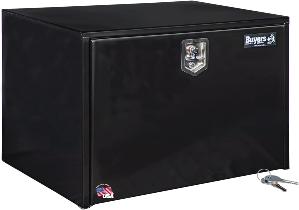 Buyers Products 1702300 Black Steel Underbody Truck Box w/ T-Handle Latch, 18x18x24 Inch, Contractor Toolbox For Organization And Storage, Job Tool Chest