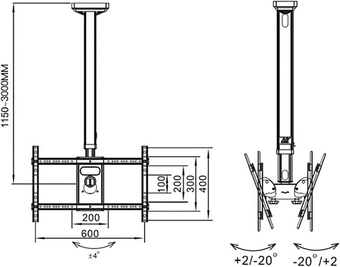 Universal Double Ceiling TV Mount Bracket, Tilt & Swivel Design for 32-65/75 Inch TVs, Adjustable Height, Fits Flat Ceilings, Holds 2 TVs, 1150-2000mm(1650)