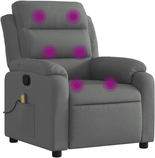 vidaXL Dark Gray Fabric Massage Recliner Chair – Manual Recline, 6-Point Vibrating Massage, Thick Padded Seat, Side Pocket, Solid Wood/Metal Frame, Ideal for Living Room/Bedroom