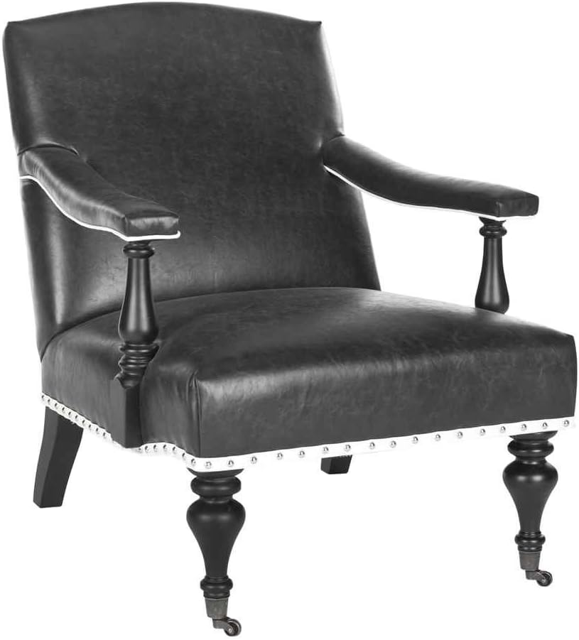 Safavieh Mercer Collection Devona Black and White Stripe with Silver Nailheads Arm Chair
