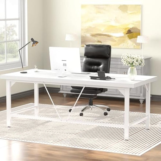 Unikito Large Office Desk, 70.8 x 31.5 Inch Extra Long Executive Computer Desks, Heavy Duty 2 Person Desk, Premium Super Thick Study Writing Table Computer Table for Home Office Workstation, White