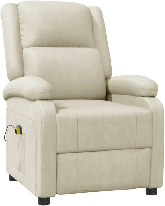 vidaXL Modern Cream Faux Leather Massage Chair with Adjustable Backrest and USB Powered Function for Living Room Office Chairs Reclining Recliner Armchair TV Sofa
