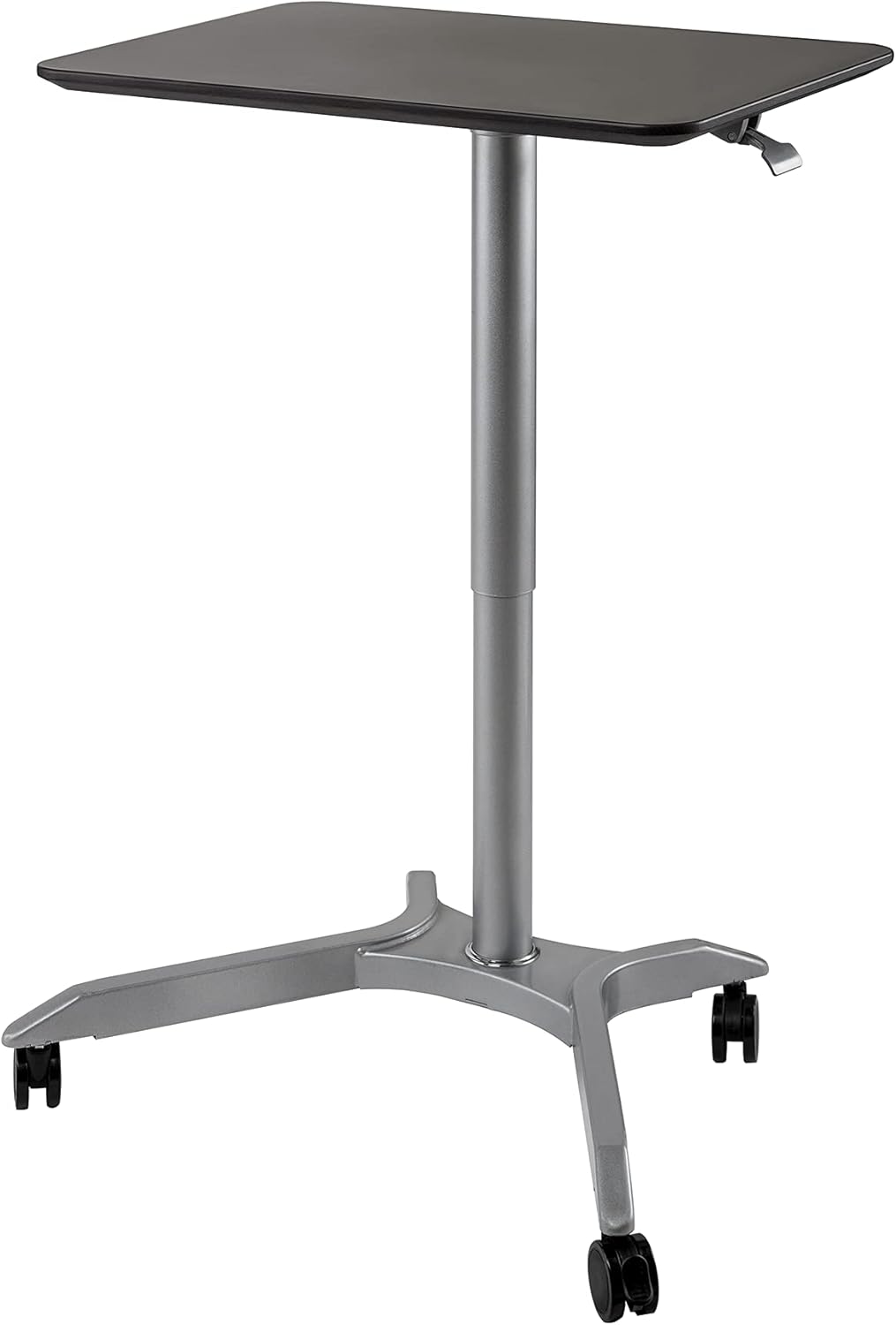 Seville Classics Airlift Height Adjustable Pneumatic Laptop Sit Stand Desk Mobile Rolling Cart, Computer Workstation for Home Office, Classroom, White, 25.6" Desktop