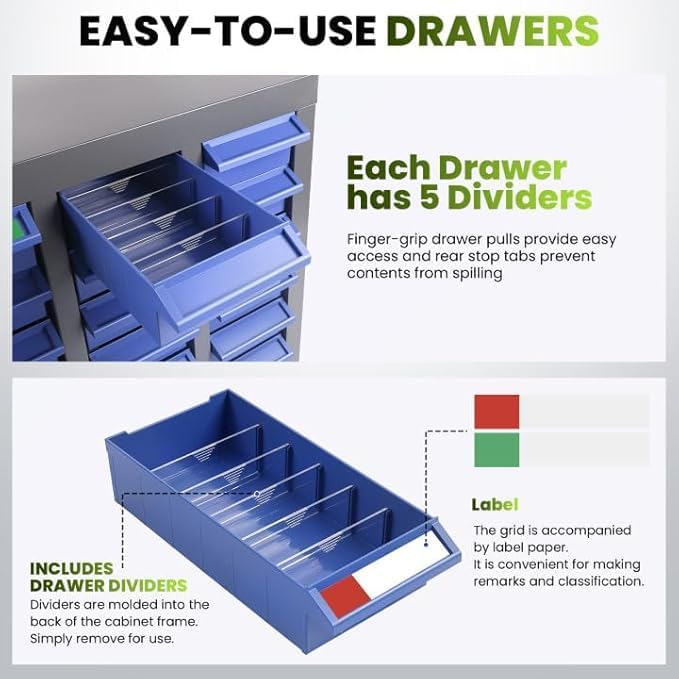 100 Drawers Bolt and Nut Organizer, Stainless Steel Part Cabinet with Shelfs & Labels - 26x9x46in Bolt Bin Cabinets for Workshop Tool & Hardware Storage and Organization (100 Drawer Stainless Steel)