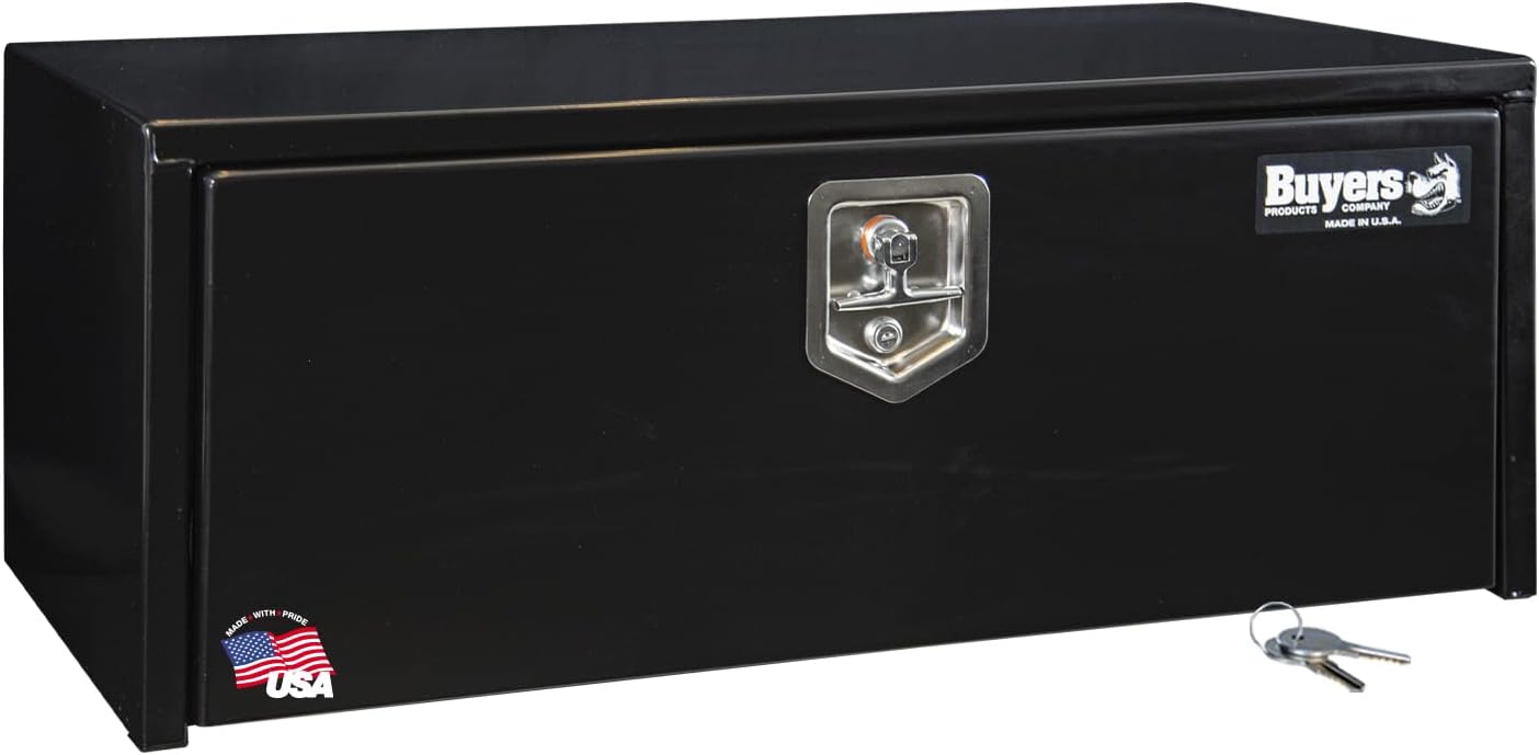 Buyers Products 1702300 Black Steel Underbody Truck Box w/ T-Handle Latch, 18x18x24 Inch, Contractor Toolbox For Organization And Storage, Job Tool Chest