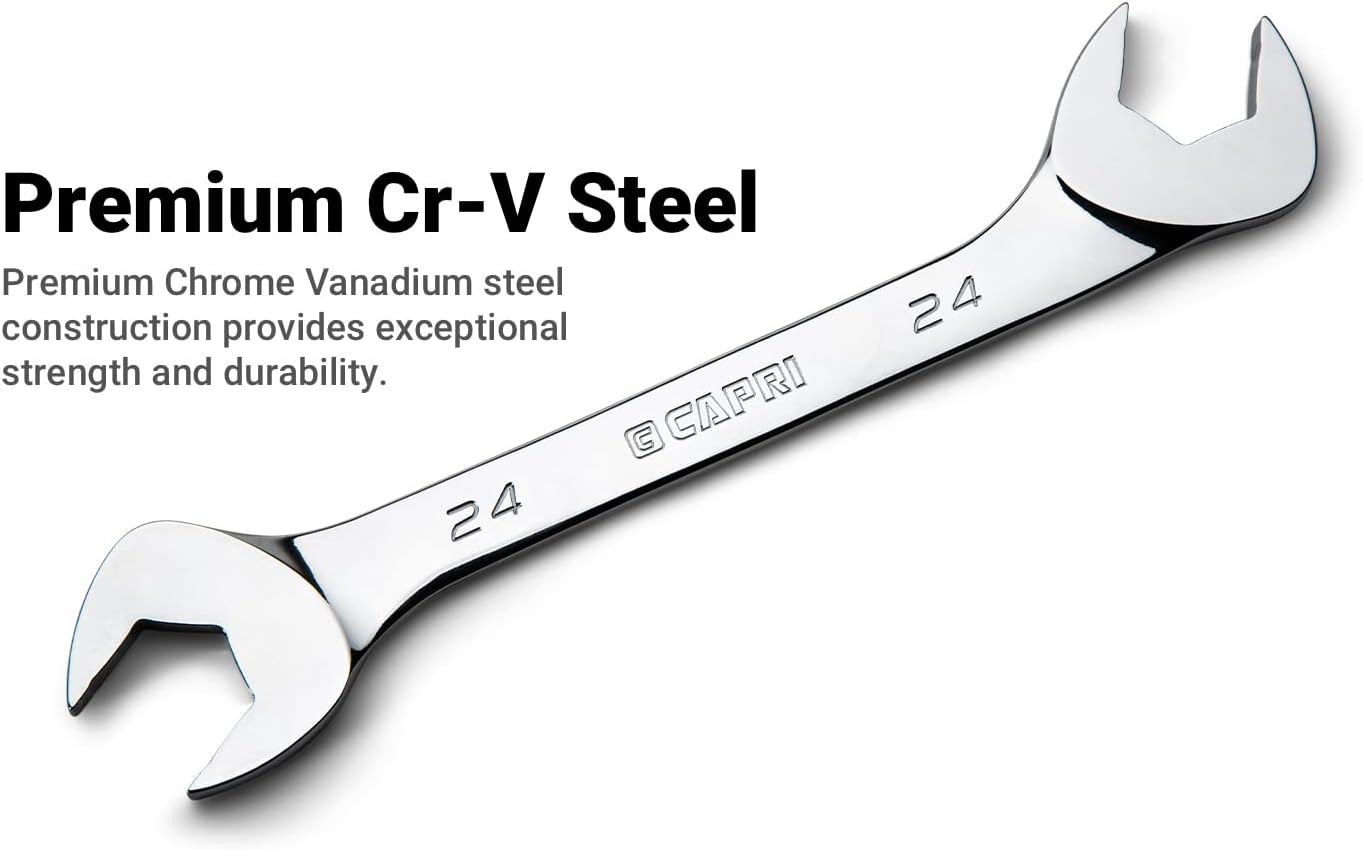 Capri Tools Angle Open End Wrench Set, 30° and 60° angles, 6-24 mm Metric, 19-Piece with Mechanic's Tray