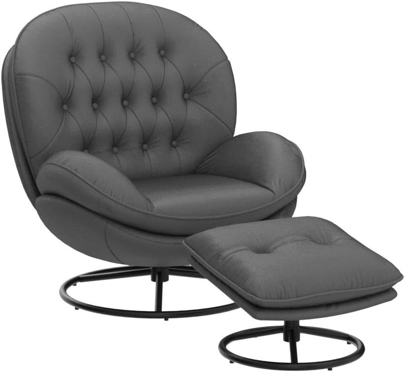 Baysitone Accent Chair with Ottoman,360 Degree Swivel Velvet Accent Chair, Lounge Armchair with Metal Base Frame for Living Room, Bedroom, Reading Room, Home Office (Gray)
