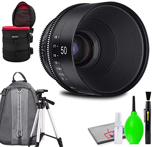 Rokinon Xeen 50mm T1.5 Lens for PL Mount Bundled with Potective Case, Padded Backpack, Tripod and Cleaning Kit