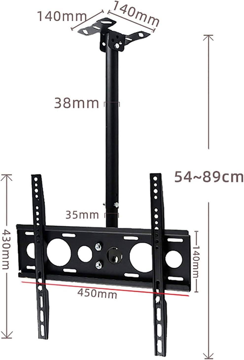 Ceiling TV Mount Adjustable Tilt & Swivel Bracket Fits Most 26 65 Inch TVs Expansion Bolt in Tion Supports VESA Up to 400x400 mm Heavy Duty Design.