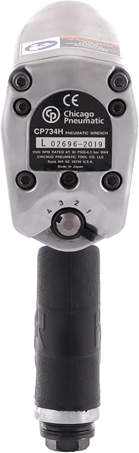 Chicago Pneumatic CP734H - 1/2 Inch Air Impact Wrench, Pistol Handle, Max Torque Reverse Output 425 ft. lbf / 576 Nm, 9,500 RPM, Pin Clutch, Industrial Tool, Automotive