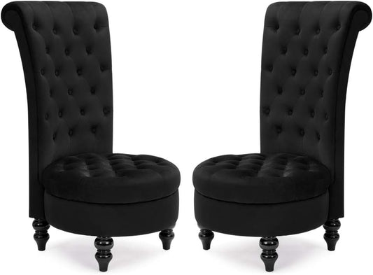 AVAWING Throne Royal Chair Set of 2 for Living Room, Button-Tufted Accent Armless High Back Chair with 24.6 Inch Larger Seat, Thick Padding and Rubberwood Legs, Mysterious Black