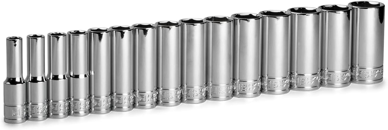Capri Tools 3/8 in. Drive Shallow and Deep Chrome Socket Set, 6-Point, 8 to 22 mm, 30-Piece