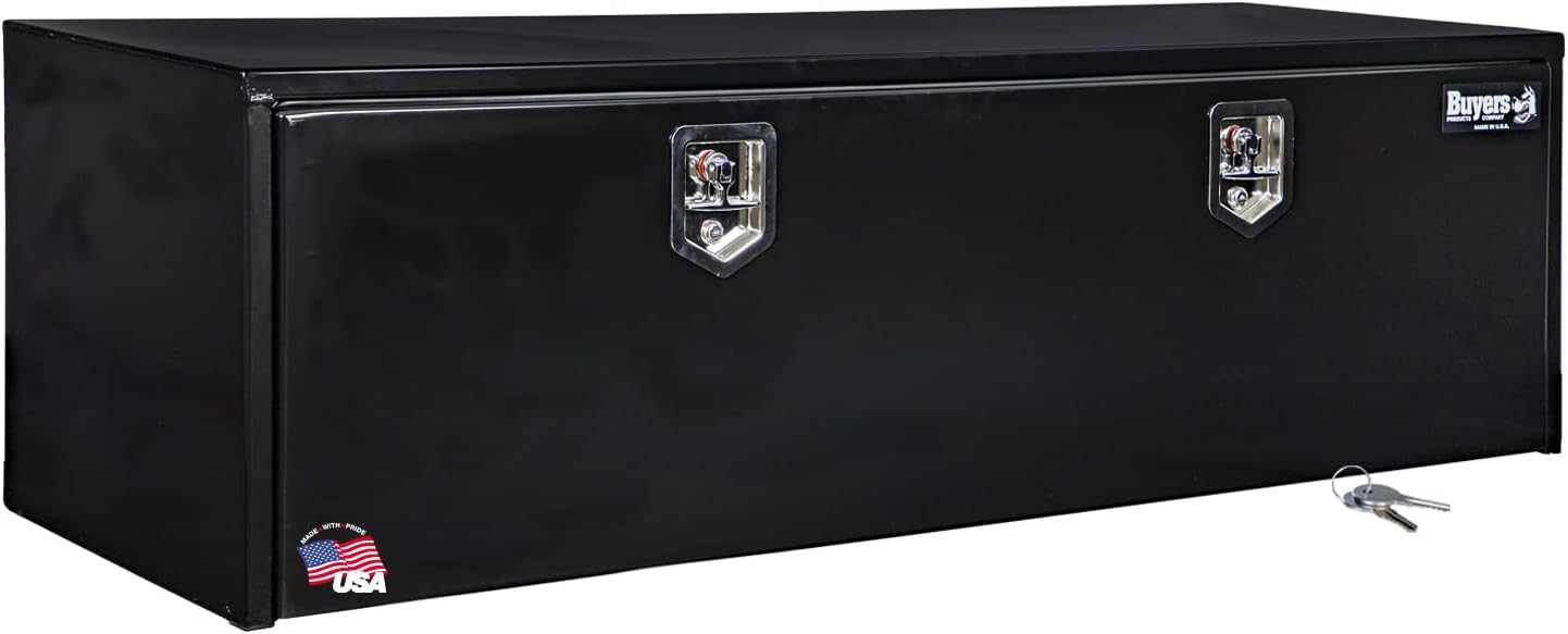 Buyers Products 1702300 Black Steel Underbody Truck Box w/ T-Handle Latch, 18x18x24 Inch, Contractor Toolbox For Organization And Storage, Job Tool Chest