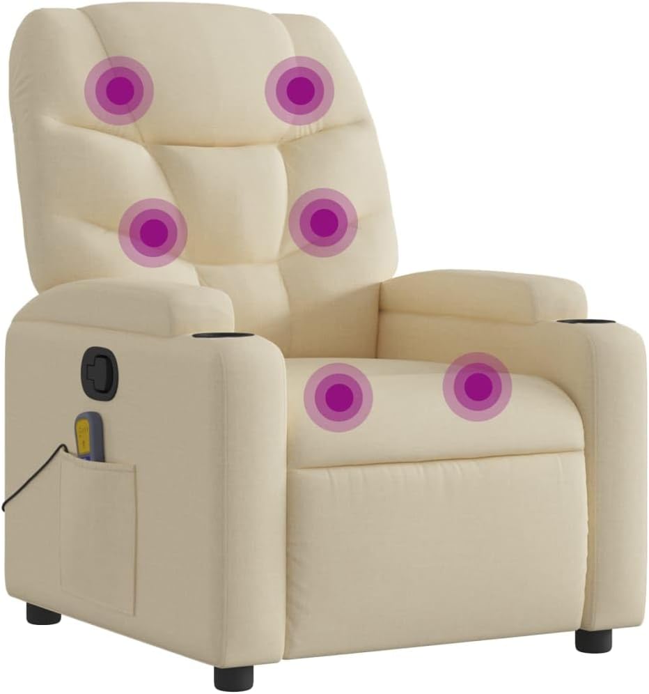 vidaXL Massage Recliner Chair - Manual, Vibrating, Dark Gray Fabric, Multi-Position, Foam Padded, Cup Holders, Solid Wood/Metal Frame for Office, Living Room, Bedroom