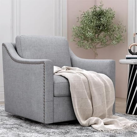 360 Degree Swivel Armchair Cotton Linen Skin-Friendly Fabric Ergonomic Design Brass Nail Decorative Armchair Living Room Chairs Bedroom Chairs Living Room Chairs Black Legs Suitable for Indoor Homes