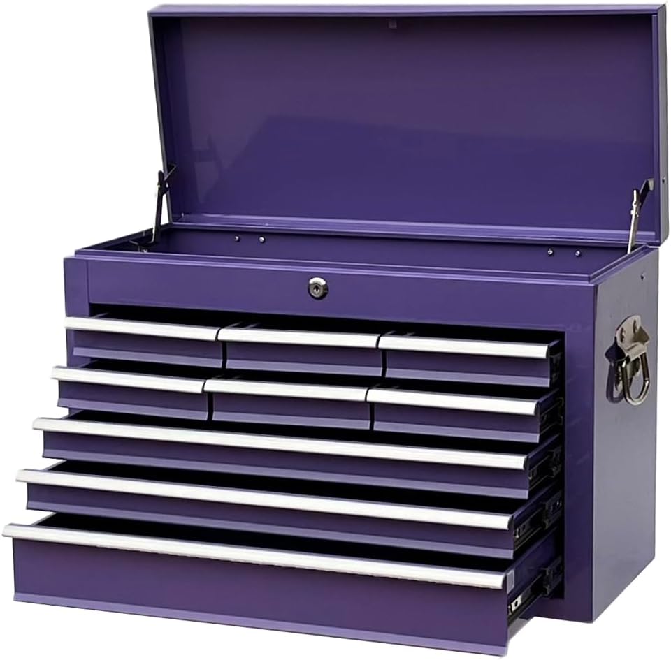 Workington Portable Metal Tool Chest with 9 Drawers, 24" 9-Drawer Tool Chest Cabinet with Ball Bearing Drawer Slides, Steel Tool Storage Box Organizer 4006 Purple