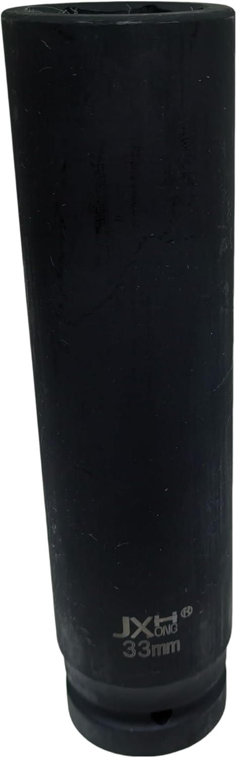 1-Inch Drive 33mm Extra Deep Impact Socket，8-Inch Long，6-Point Metric Truck Wheel Nut Socket, Heat Treated Cr-V Alloy Steel