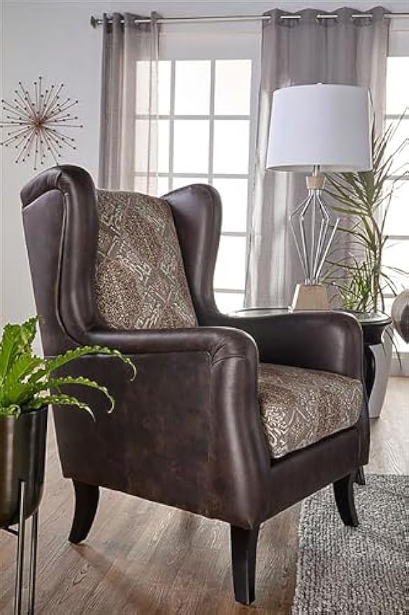 Coaster Home Furnishings - Elmbrook - Faux Leather Upholstered Wingback Accent Chair with Jacquard Pattern, Foam Cushion and Flared Legs - Living Room Chair - Brown - 903080