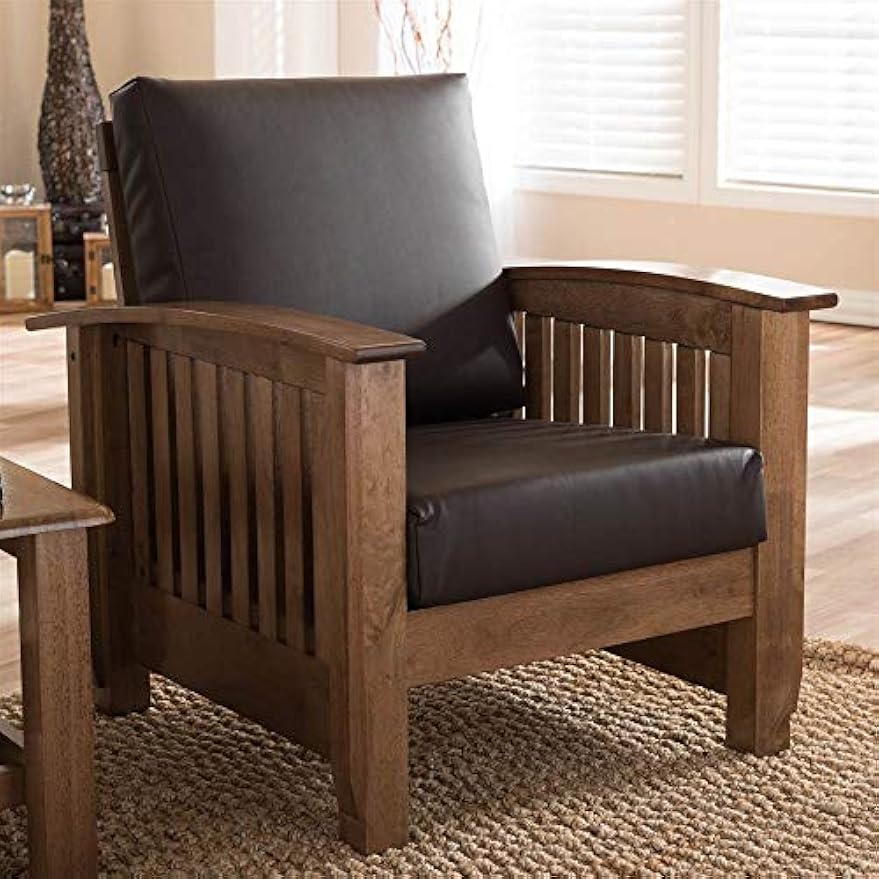 Baxton Studio Charlotte Faux Leather Chair, Dark Brown and Walnut Brown
