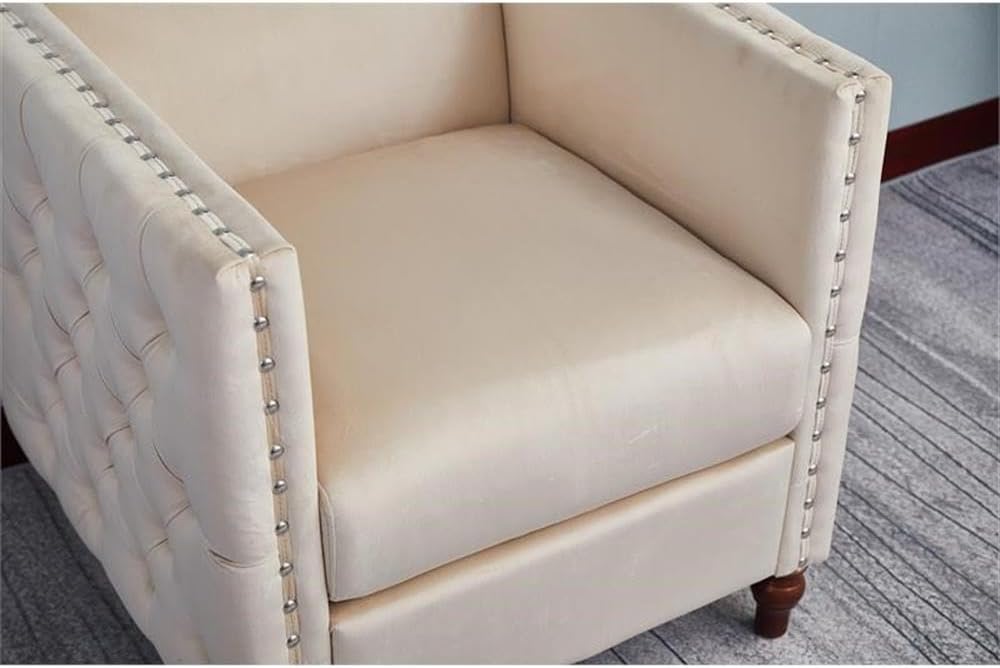 Avin Velvet Nail Head Livingroom Chair in Beige
