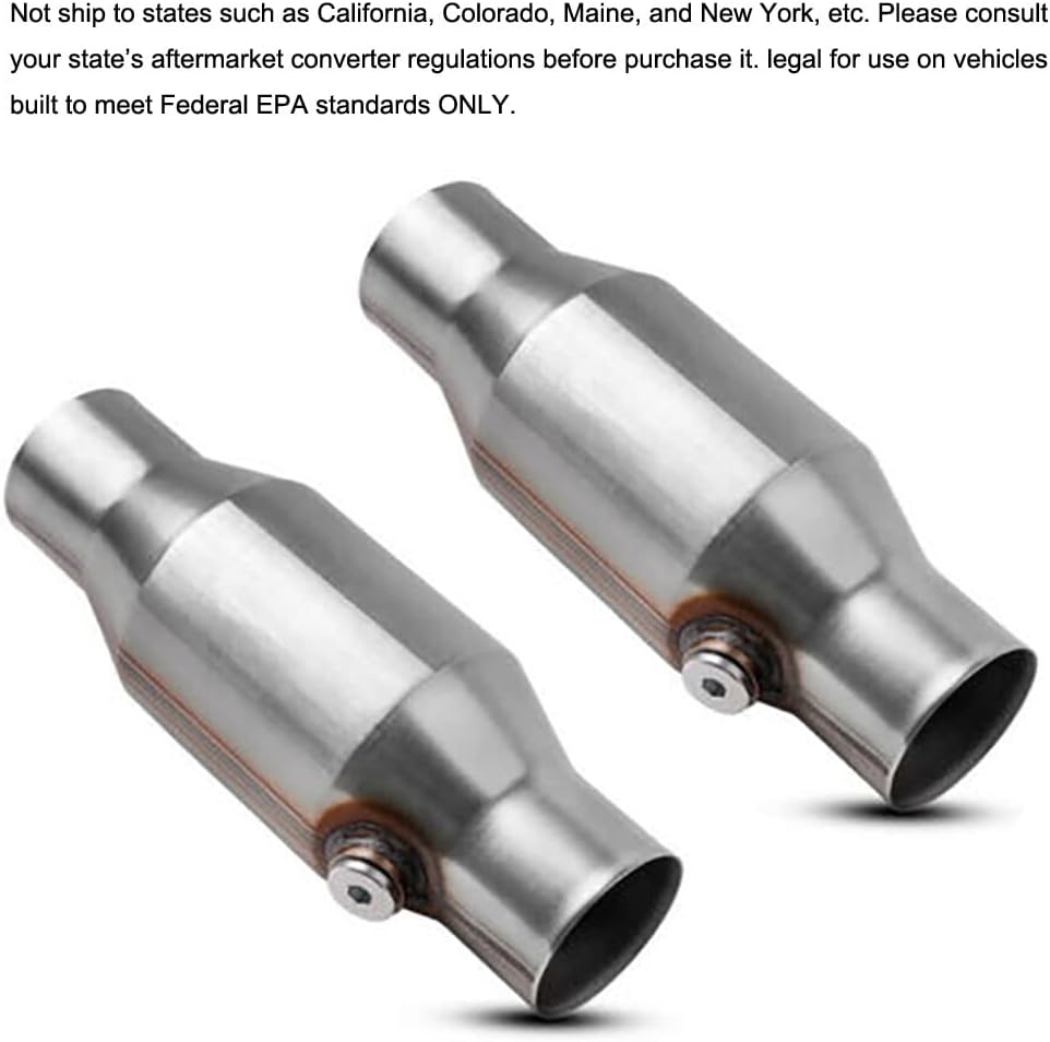 2.5 Inch Inlet Outlet Catalytic Converter Universal High Flow Front Catalytic Converter Direct Replacement with O2 Port (EPA Compliant), Stainless Steel, 2 Pcs