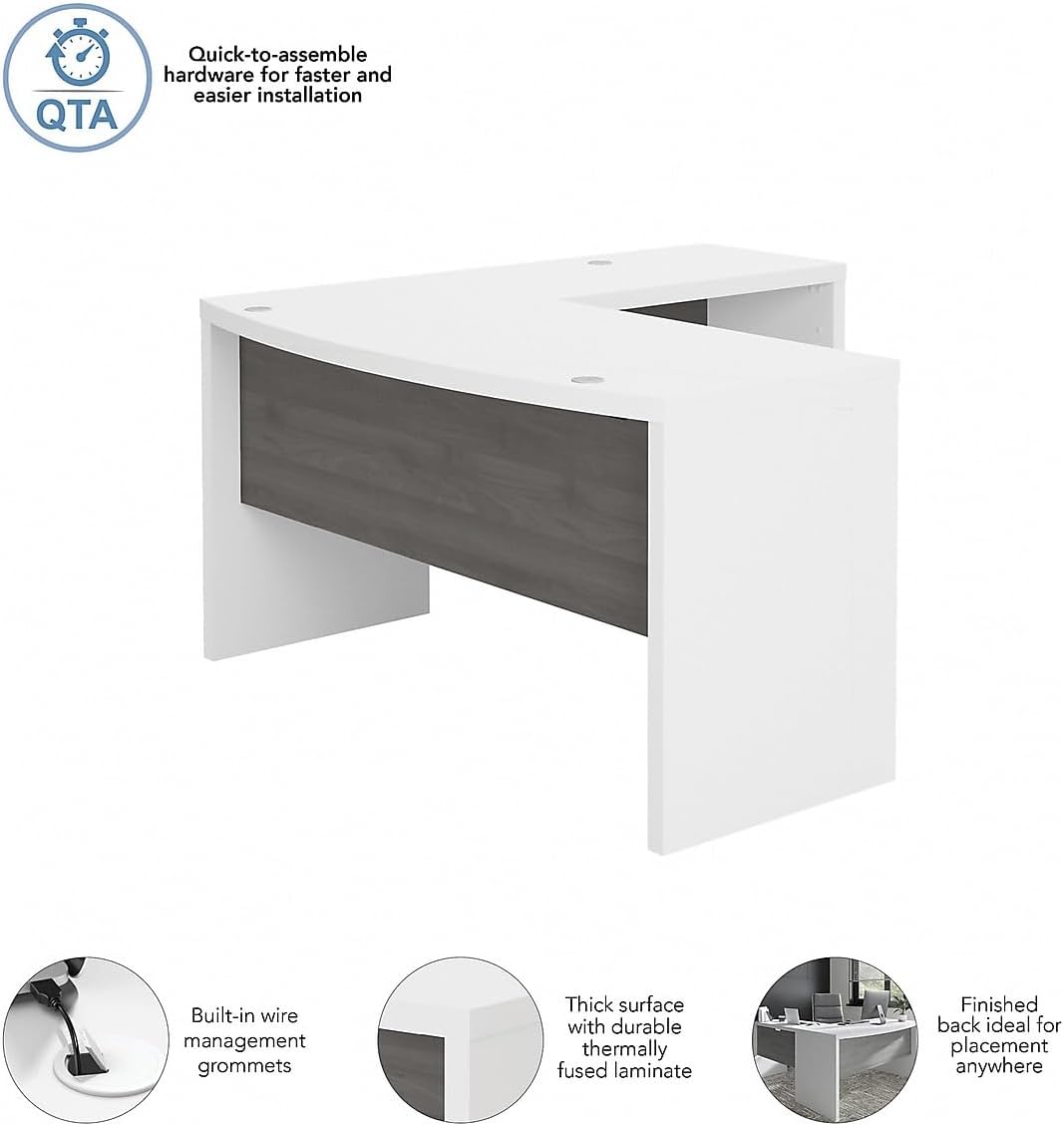 Bush Business Furniture Echo L Shaped Bow Front Office Desk in Pure White and Modern Gray, Modern Computer Table for Home or Professional Workspace