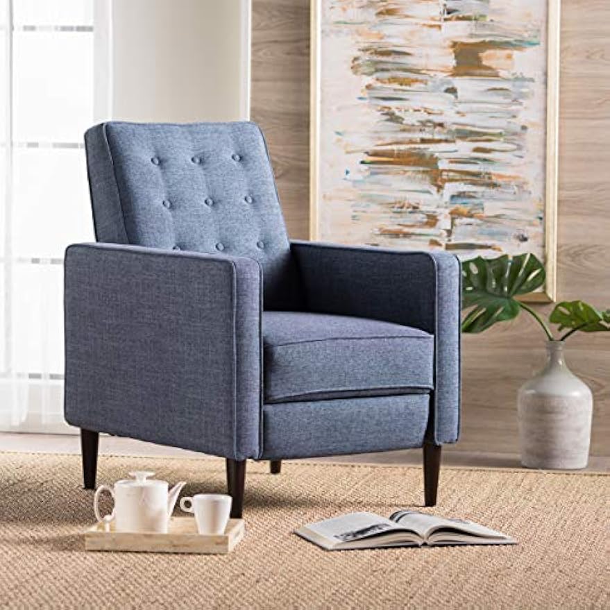 Christopher Knight Home Mervynn Mid-Century Modern Fabric Recliner, Dark Blue