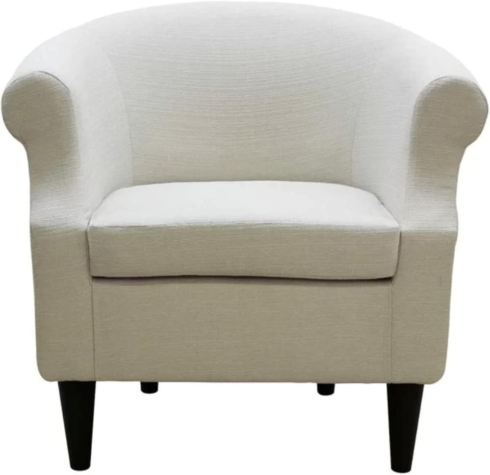 Comfortable Wide Barrel Living Room Chairs Size 32'' H x 31.50'' W x 27.5'' D | Plastic Solid + Manufactured Wood, Tight Back Round, Recessed Arms | Aesthetic Look, Traditional Look White Color